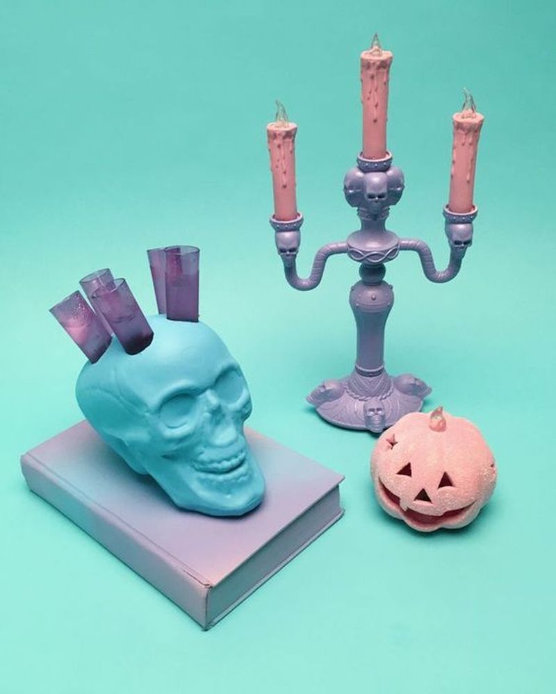 Candles and Candleholders in Pastels for Halloween Decoration 