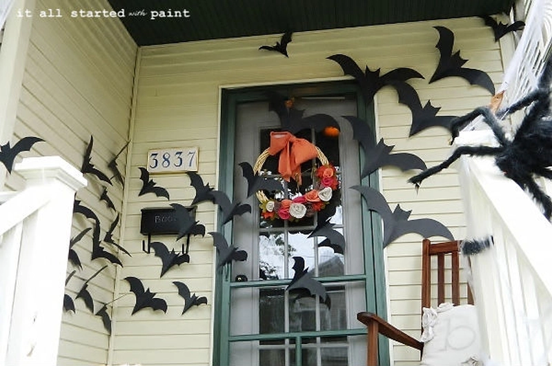 bats on Front Door for Halloween Decoration  