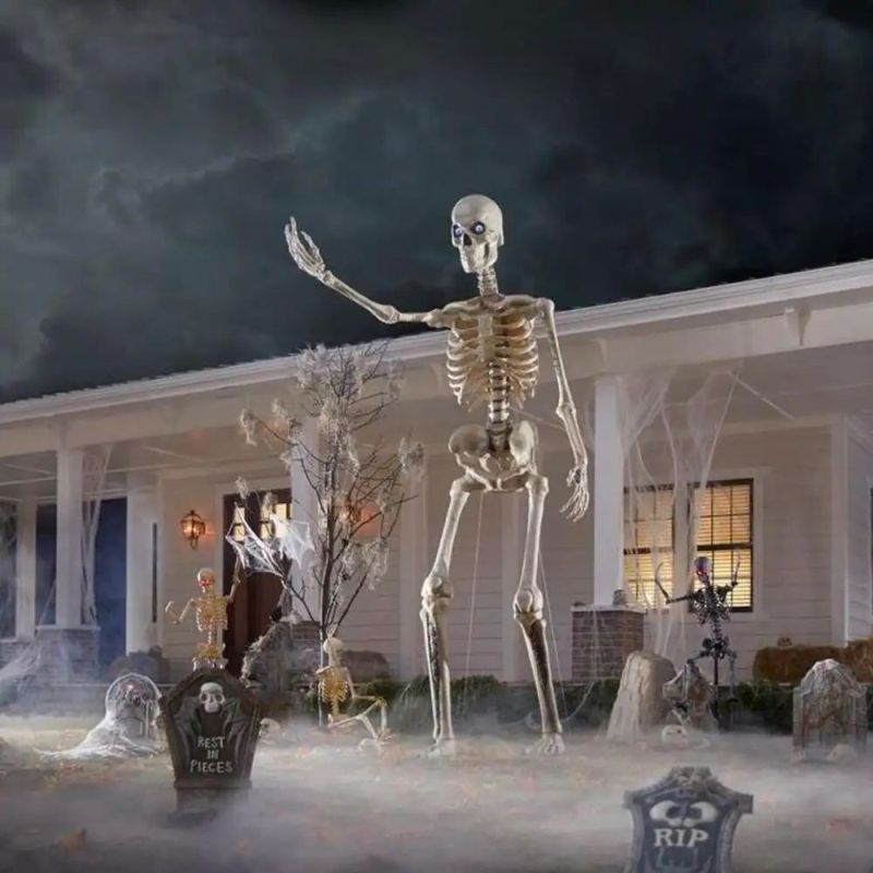 Giant skeleton with animated LCD eyes will create a creepy effect in your backyard