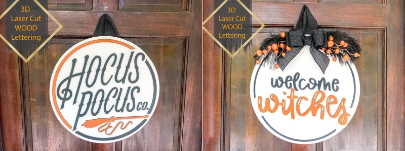 wooden circle sign Halloween 