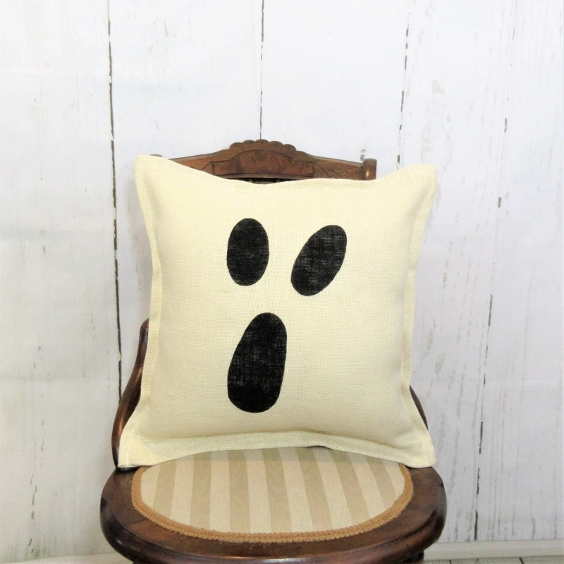 burlap fabric pillow cute ghost design 