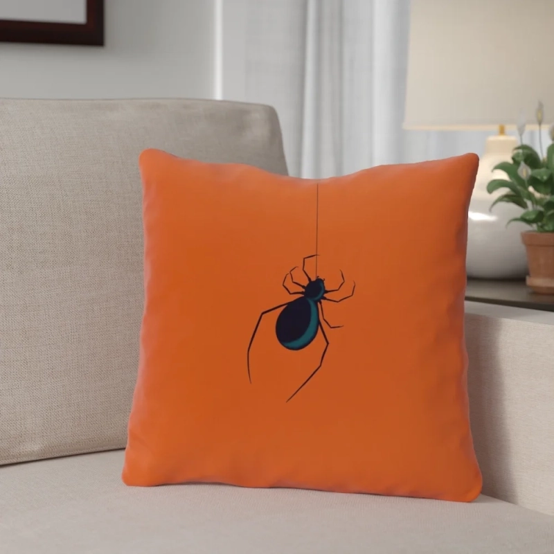 Halloween pillow in a cool orange color and spider  