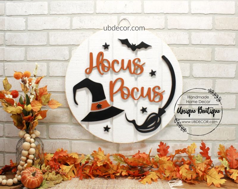 Hocus Pocus shiplap round Halloween sign 