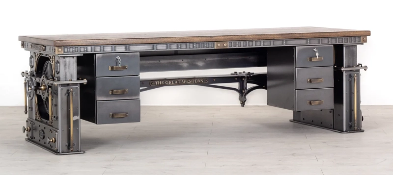 Great Western Desk by Steel Vintage Features a built-in Electric Lifting Mechanism