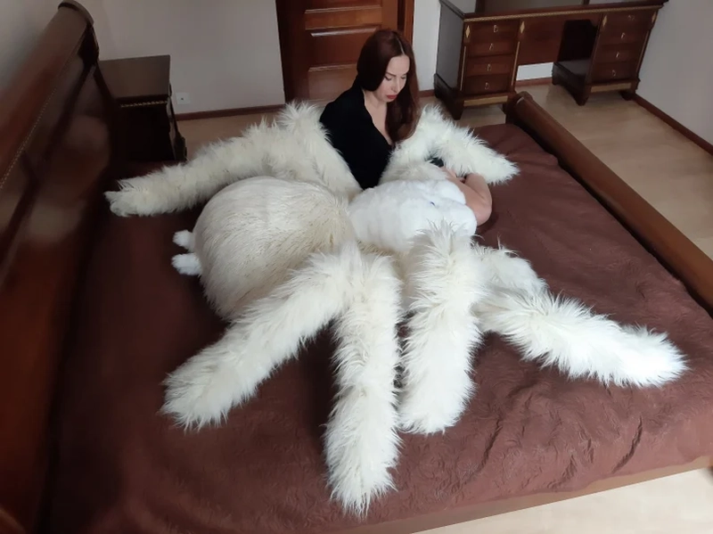 This Gigantic Spider Plush Pillow Made of Faux Fur is Available on Etsy