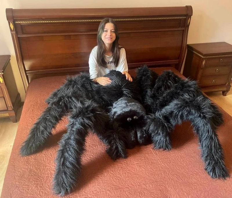 This Gigantic Spider Plush Pillow Made of Faux Fur is Available on Etsy