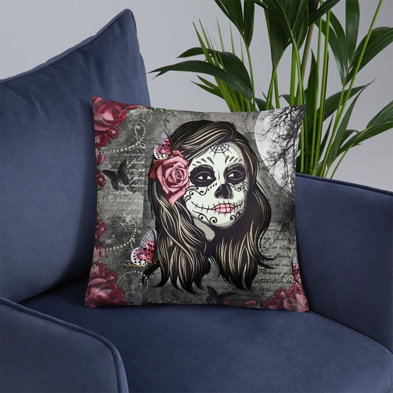 sugar skull girl skull halloween pillow