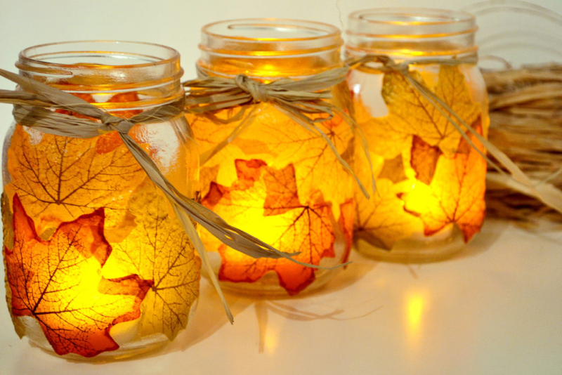 Autumn Leaf Mason Jar Candle Holders for Christmas 