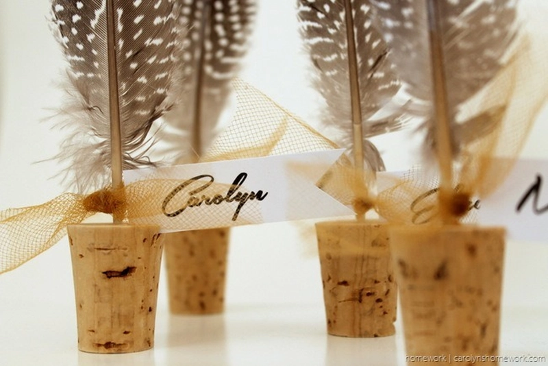 DIY Cork and Feather Place Card for Thanksgiving 