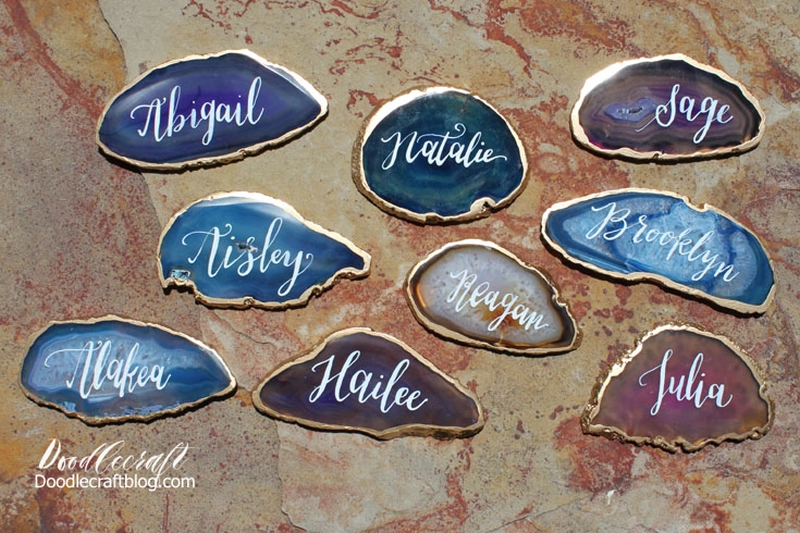 Gold Leaf Agate Slice Place Card