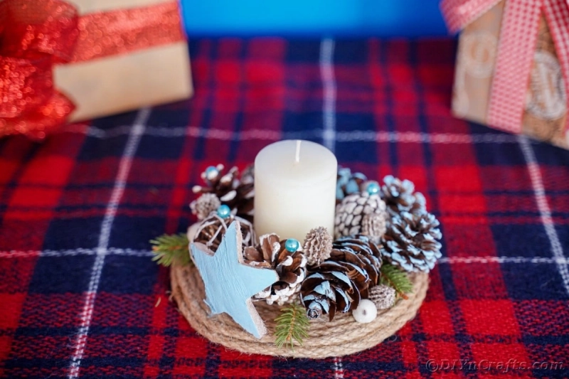 Rustic Christmas Centerpiece with Twine and Pinecones