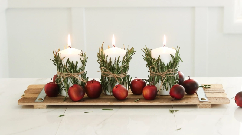 Simple Candle Centerpiece with Rosemary