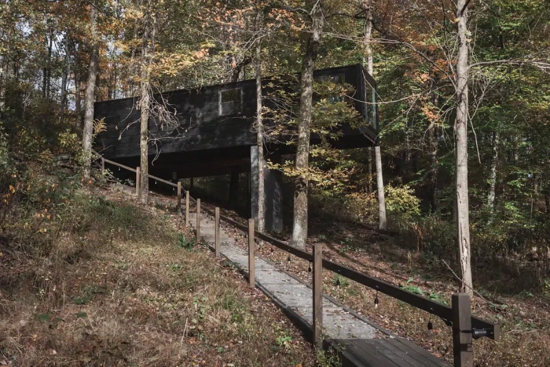 Box Treehouse Airbnb Rental in Ohio is made of Shipping Container