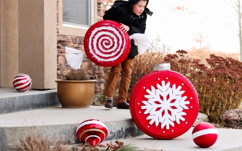 Oversized Christmas Tree Ornament from old tires