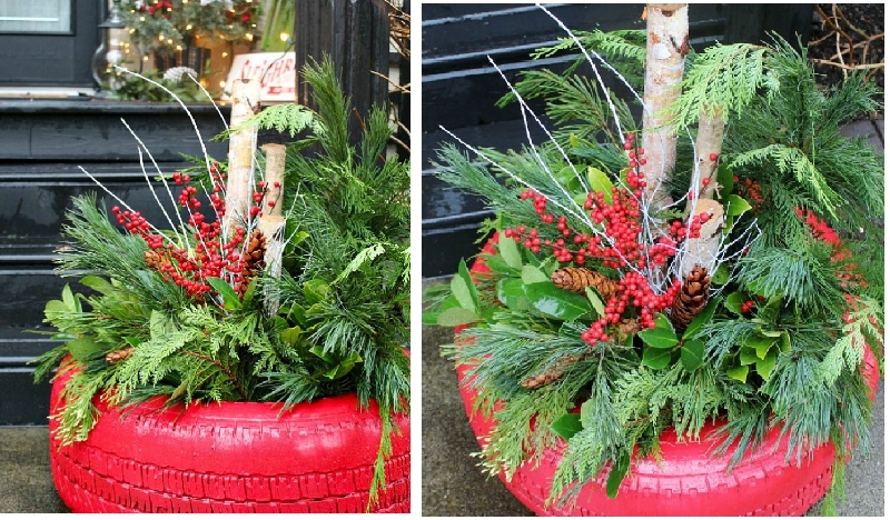 Christmas Planter made from Tires 