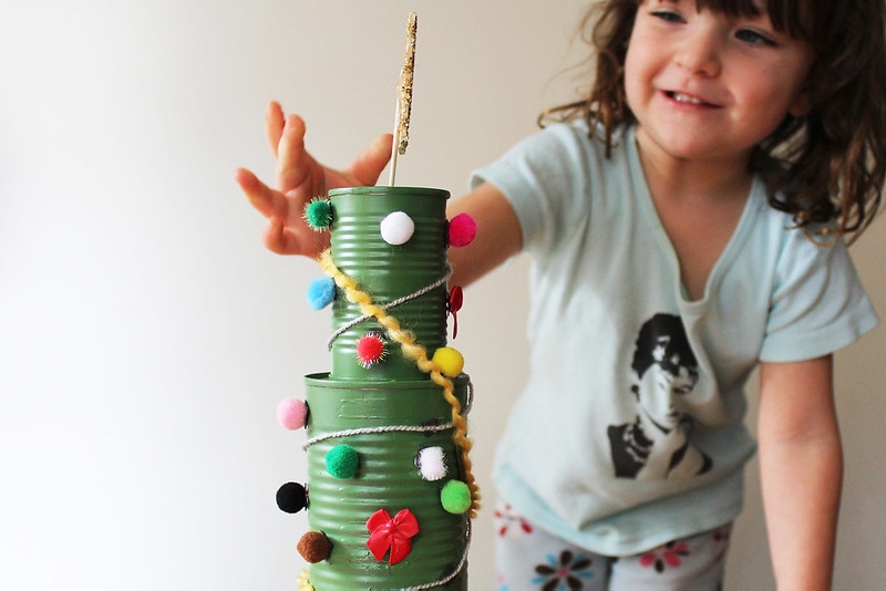 Tin cans used as Christmas Tree