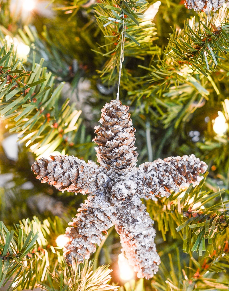 Sparkly pine cone star ornament