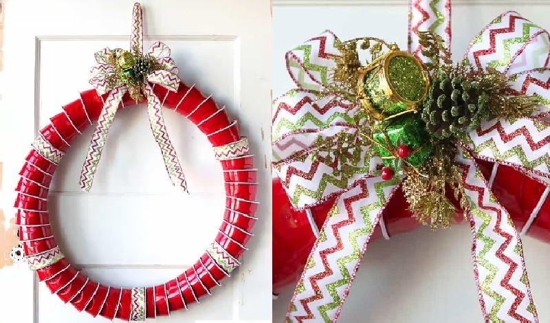 Christmas Wreath made from reused red cups 