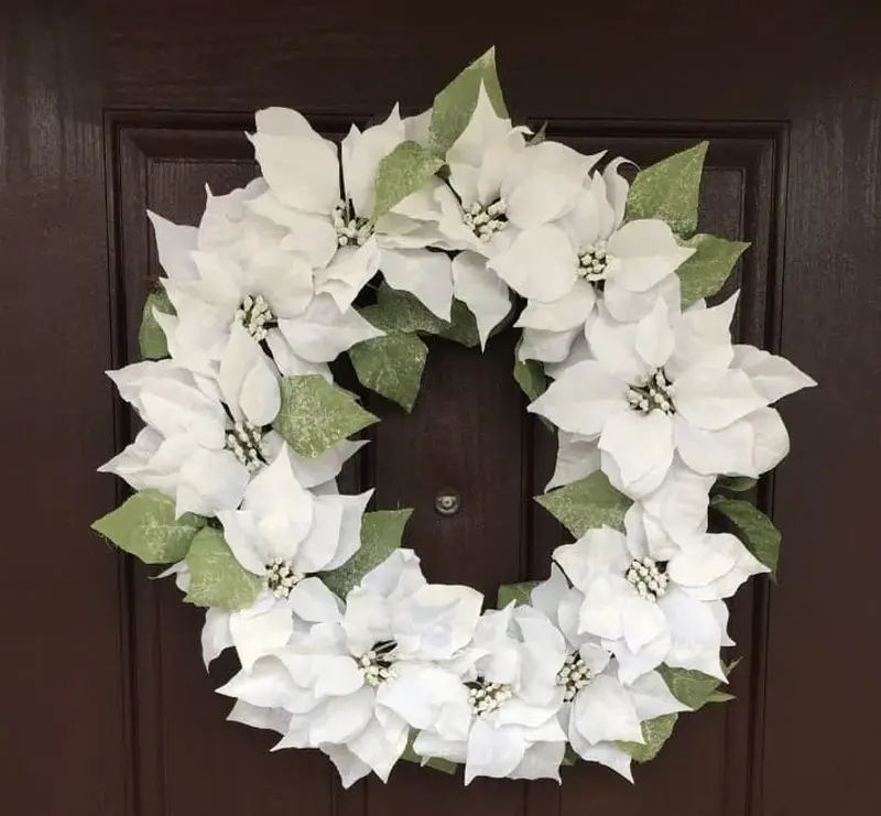 white Poinsettia Wreath