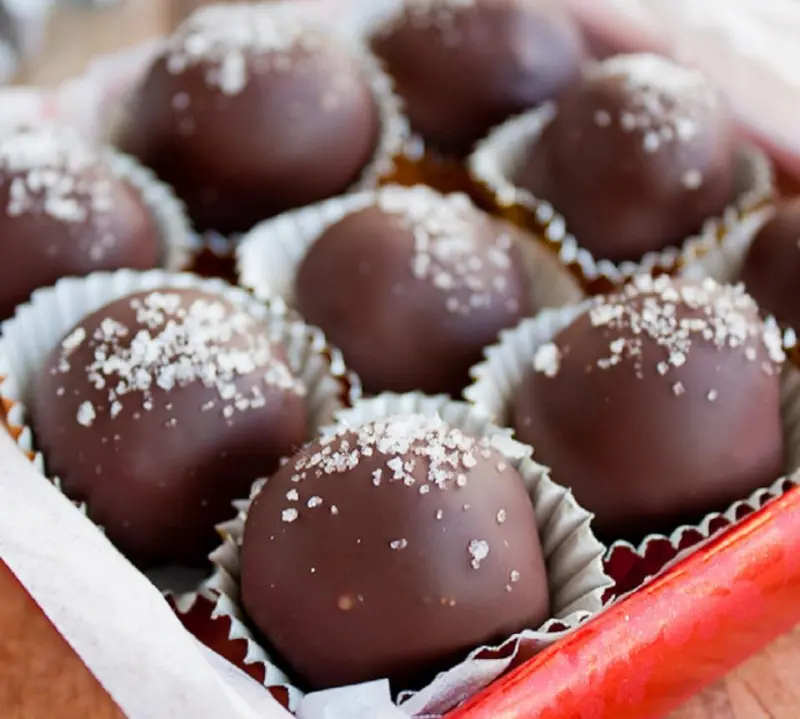 Salted Dark Chocolate Hazelnut Caramel Truffles