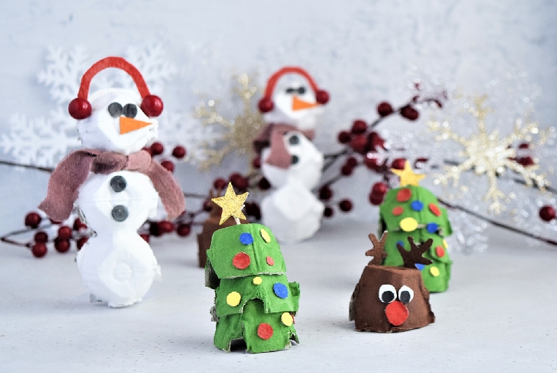 Egg Carton Repurposed as  Christmas Tree Snowman