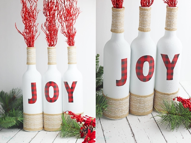 Recycled Wine Bottle Centerpieces for Christmas 