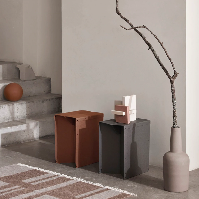 EDO side table by Kristina Dam Studio is Made from Sustainable Cardboard and Leather