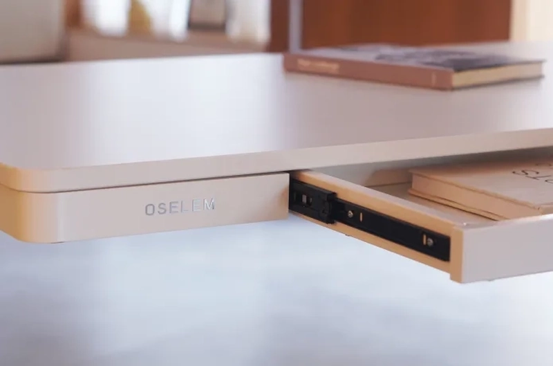 This Standing Desk by Oselem Design has Built-in Charging Facilities, Storage Drawer