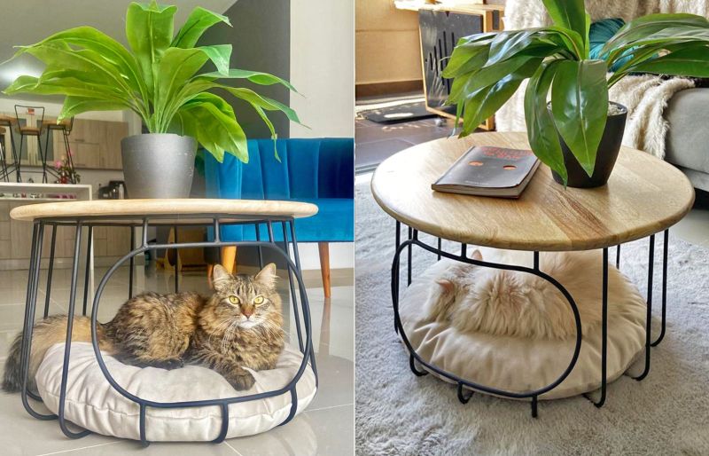 side table with cat bed