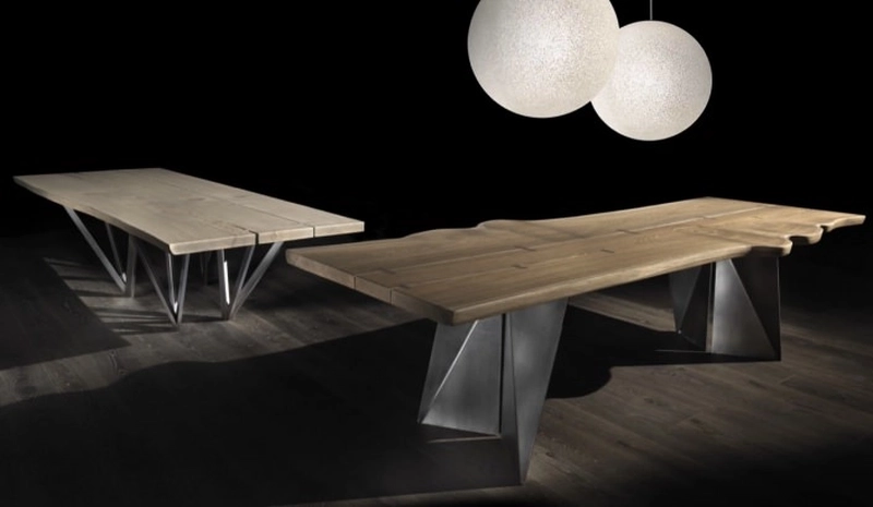 Vero table by Arte Brotto is Made of two Solid Wood Slabs