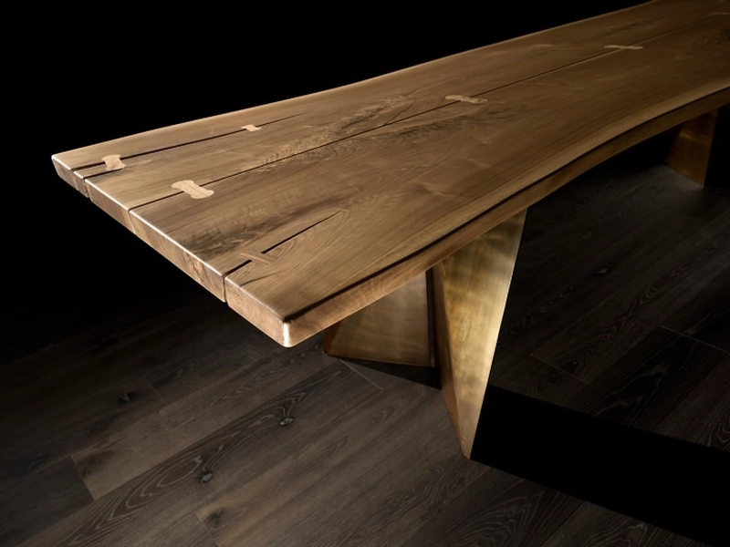 Vero table by Arte Brotto is Made of two Solid Wood Slabs