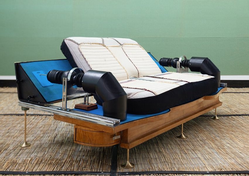 Back seats of a 1966 Mustang GT350 transformed into a comfortable modern couch