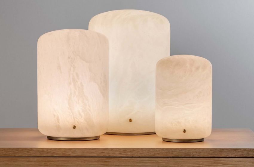 Capsule Table Lamps by Foster & Partners are Crafted from Alabaster Rock