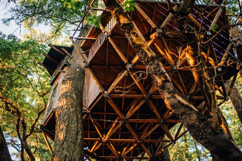 Madrone Grove Treehouse is Built on Tetratruss Modular Foundation to Minimize its Impact