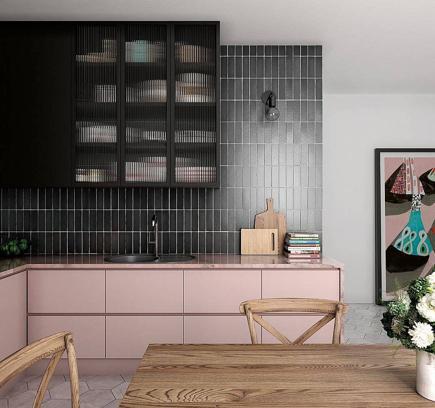 Pink and black is a bold new color palette in the kitchen