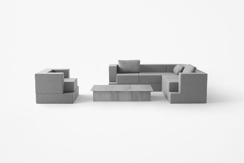 Soft Brick Modular Sofa by Nendo Comes with Square-Shaped Cushions