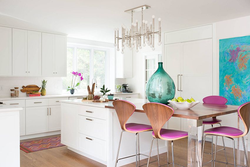 Use creative ways to bring bright accent hues into the modern kitchen