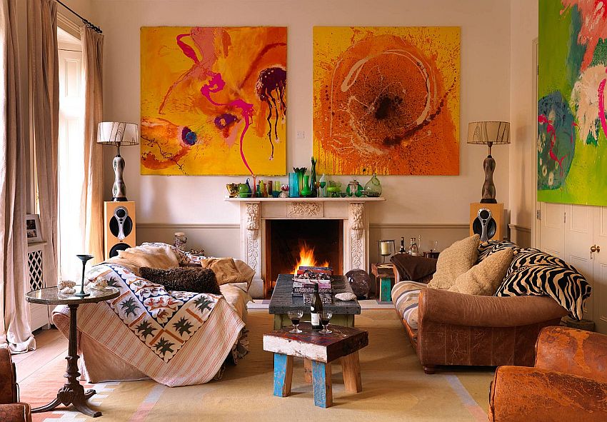 A perfect bohemian living room for cold winter nights