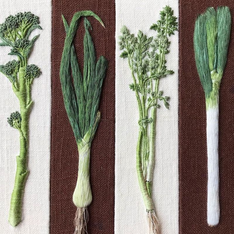 Embroidered vegetable art by Konekono Kitsune