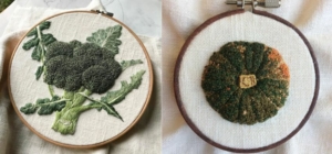 Embroidered vegetable art by Konekono Kitsune