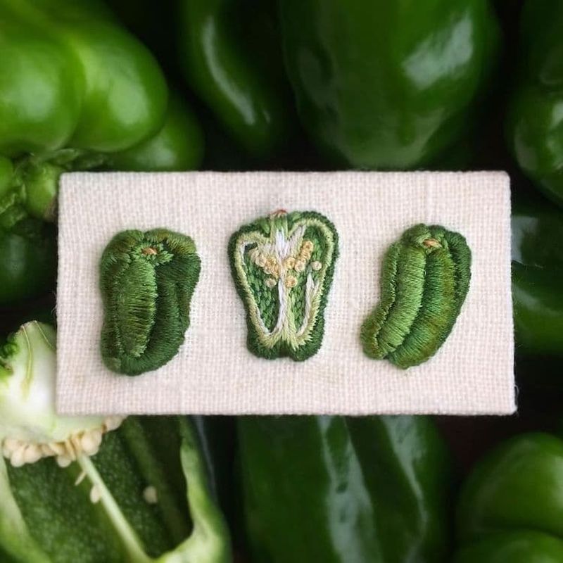 Embroidered vegetable art by Konekono Kitsune