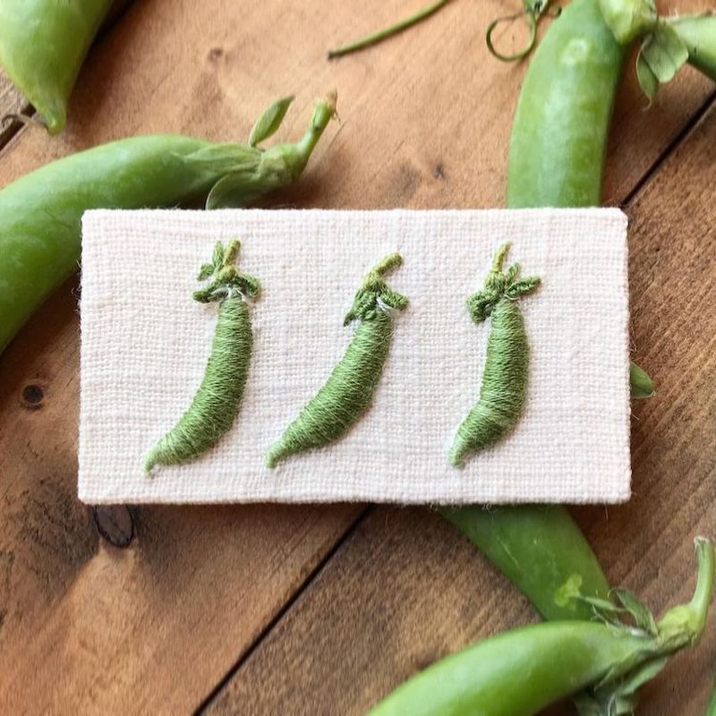 Embroidered vegetable art by Konekono Kitsune