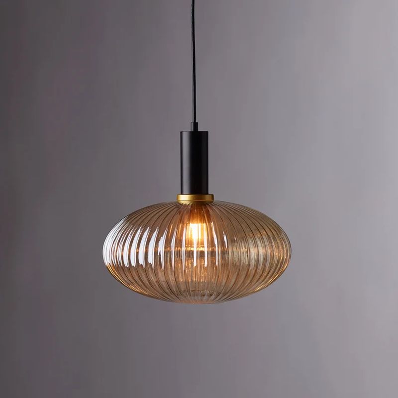 Luxury Modern Indoor Pendant Light With Ribbed Glass Texture