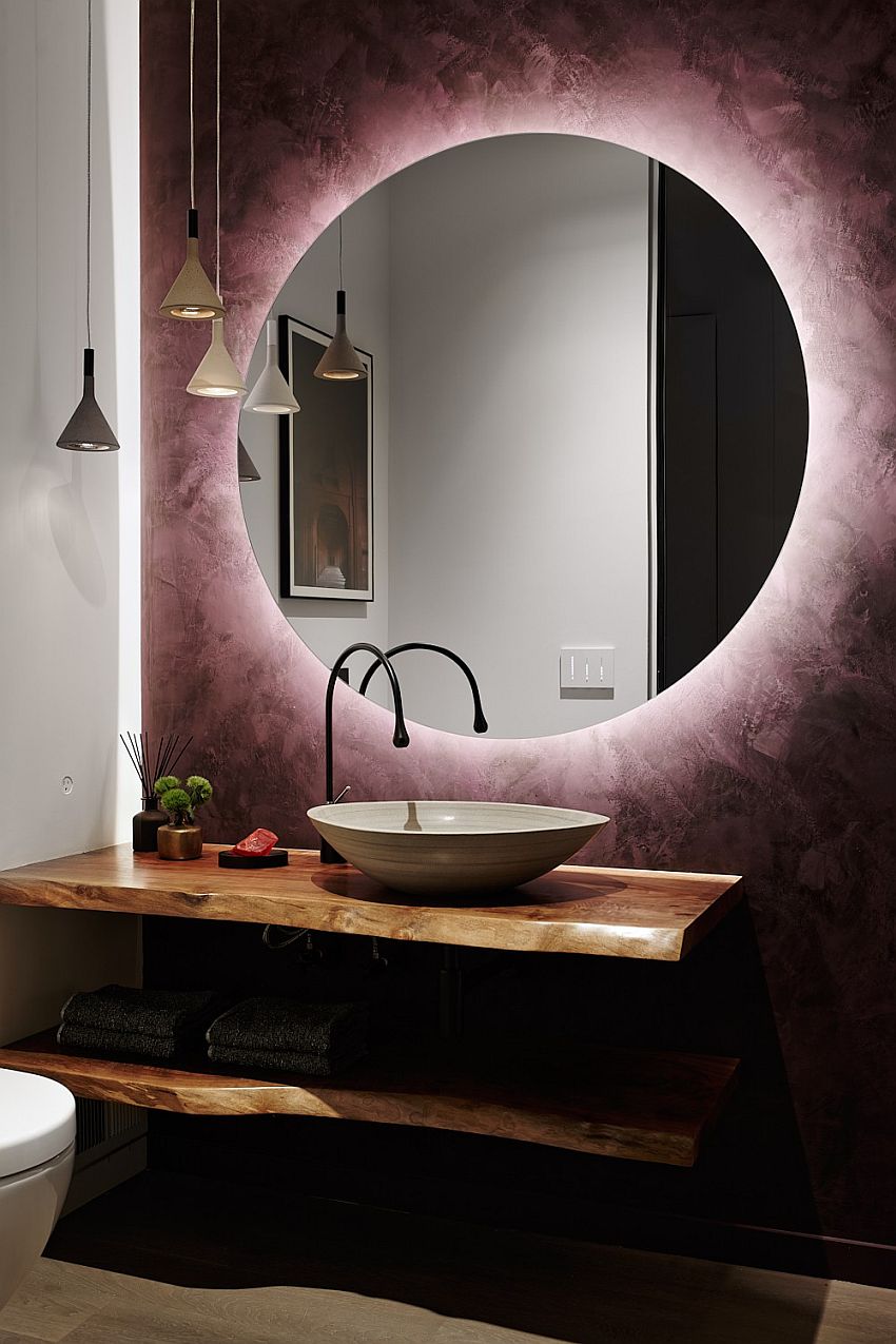 Modest live-edge vanity looks great in the contemporary bathroom