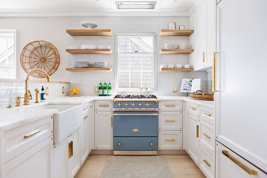 Wood and white kitchen with a hint of blue