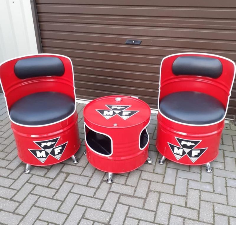 modern oil drum coffee table and chairs