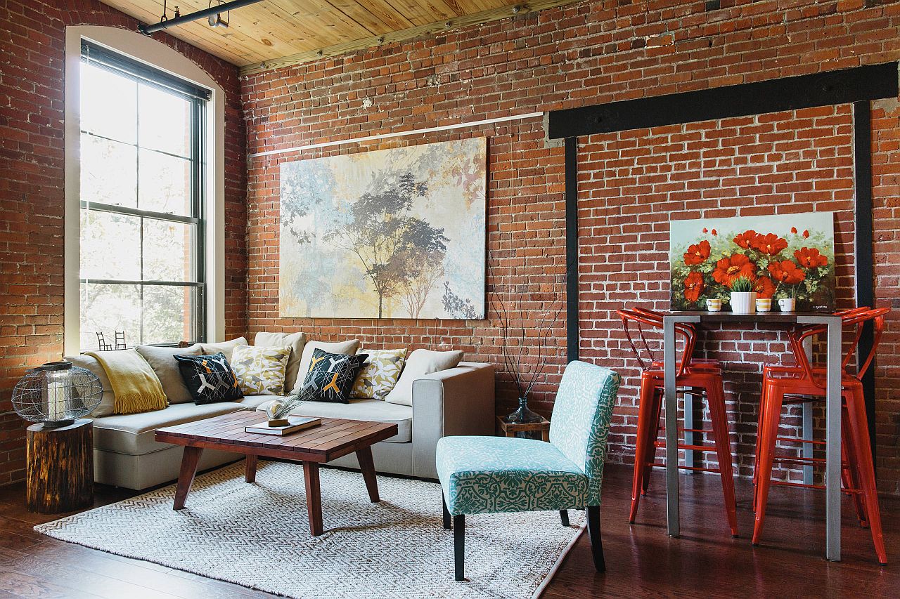 Living room of small industrial loft in New York City