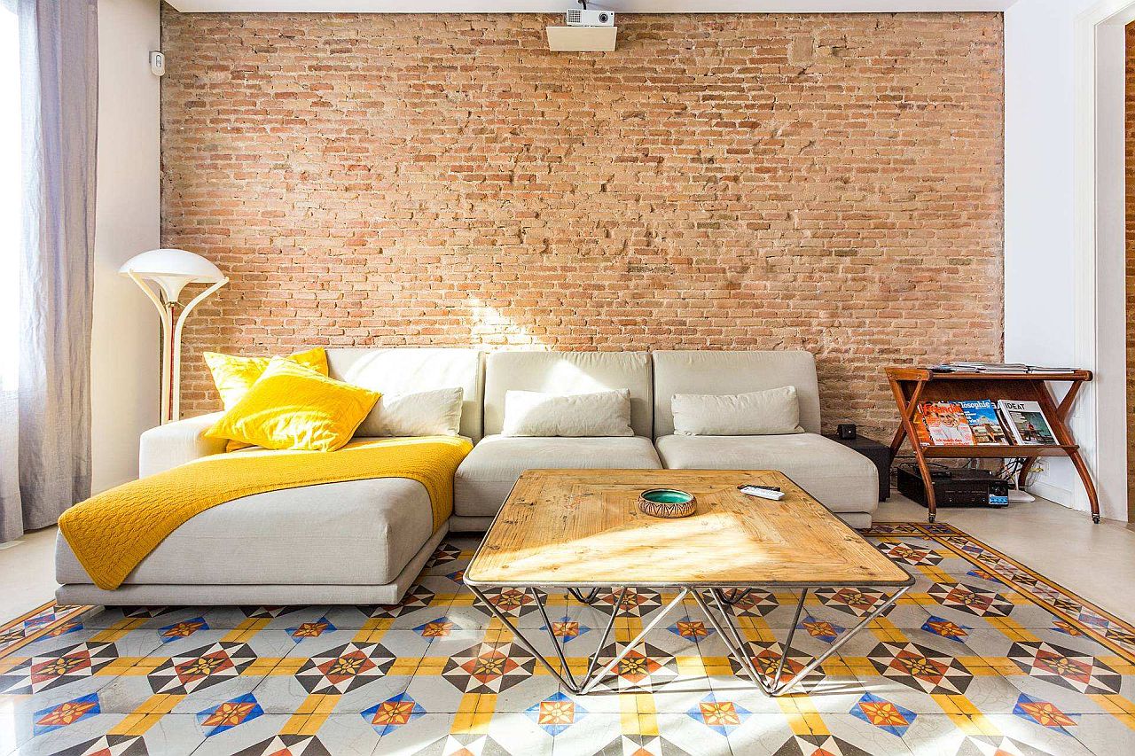 Pick a brick layout and design that fits in with the style of the modern living space