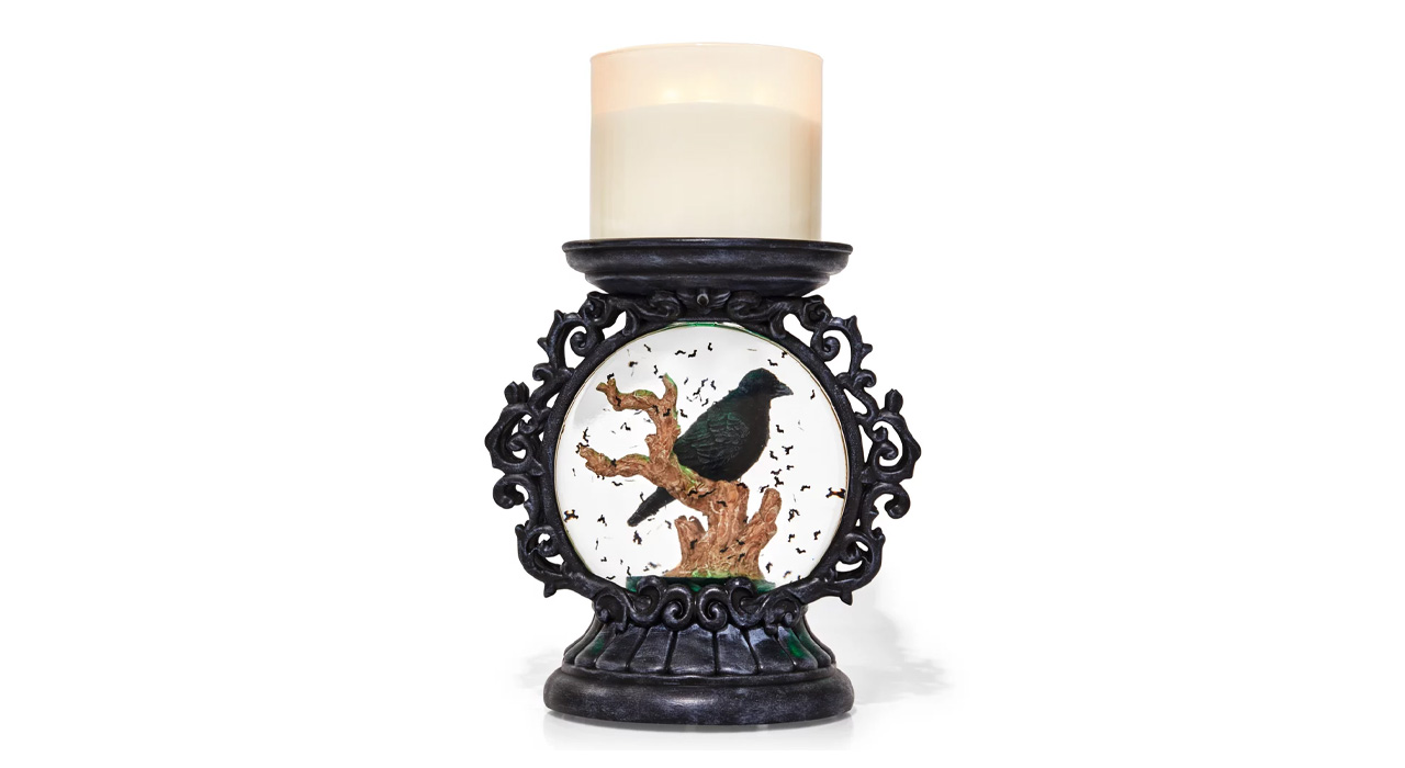 Raven Water Globe 3-Wick Candle Pedestal