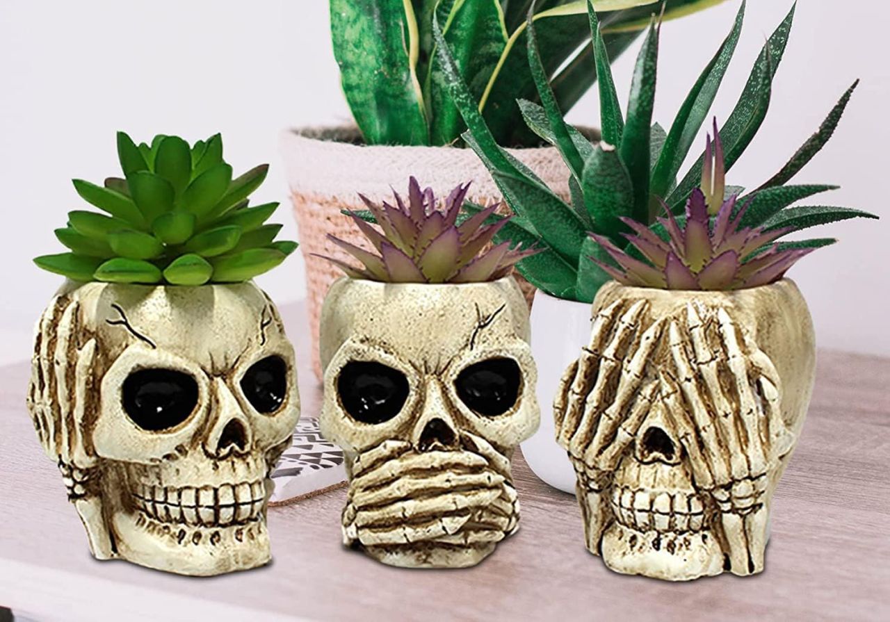 Skull planters for Halloween on Amazon